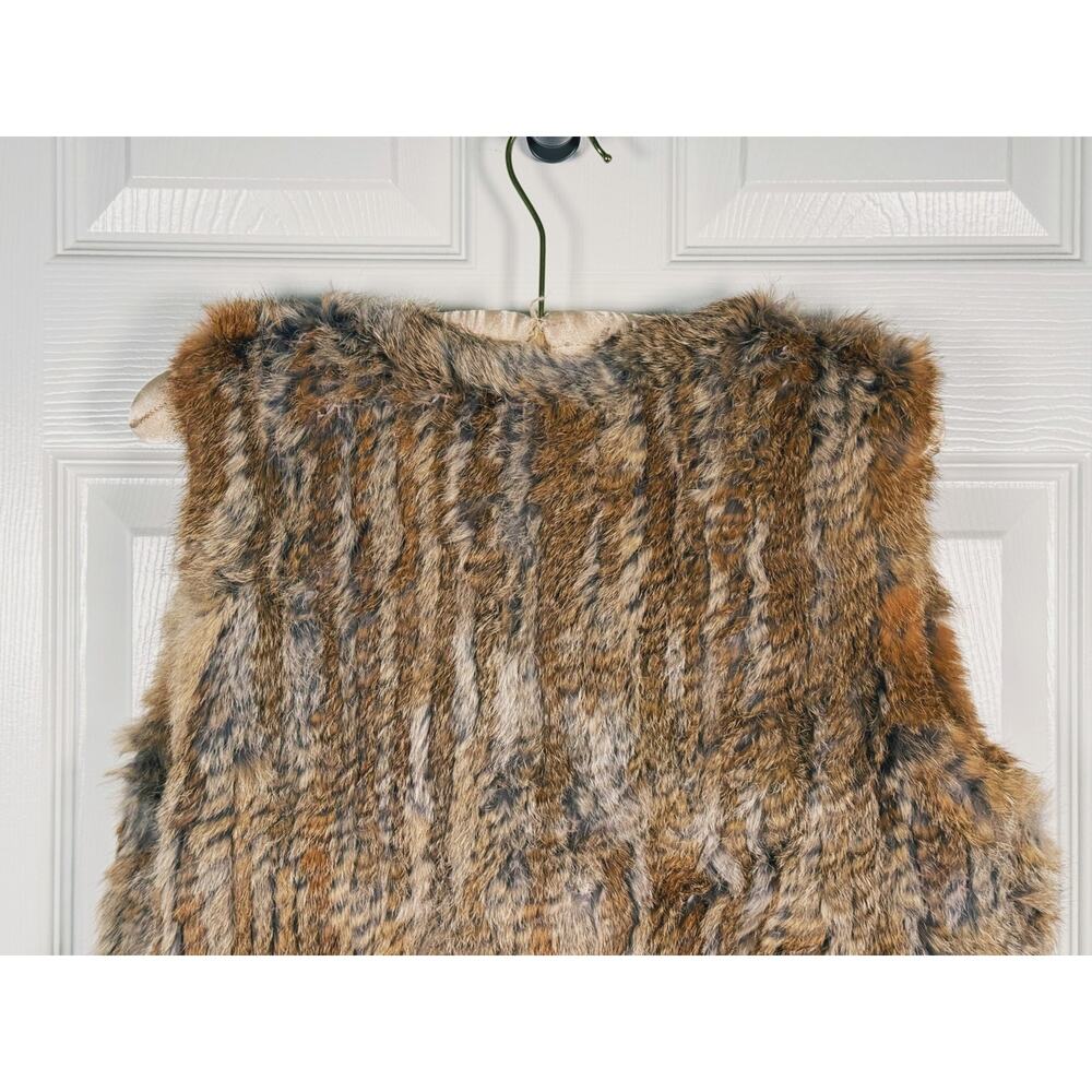 525 America Luxe Rabbit Fur Open Front Vest Womens L Brown Quiet Luxury Glam - Picture 6 of 10